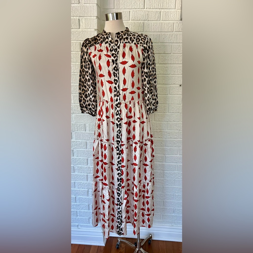 LA PRESTIC OUISTON- Flore kiss print with leopard print silk maxi dress
